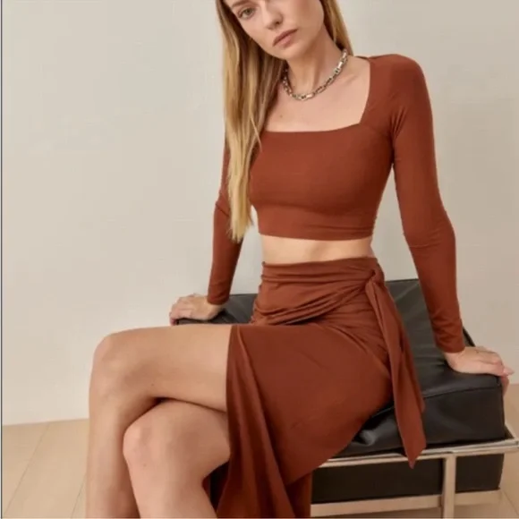 Reformation Tessa Knit Two Piece in Chestnut - Picture 2 of 6
